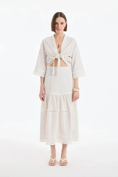 Quzu Şerit Detaylı Etek 25YETK00381 - Resim 7