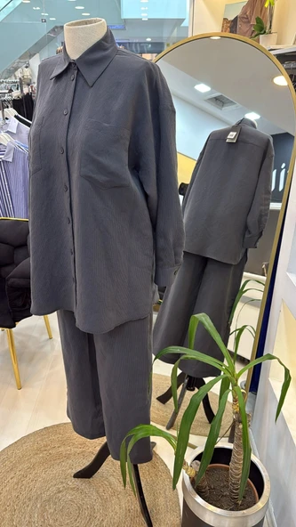 Nuss 1021 Kendinden Çizgili Pantolonlu Takım - Antrasit - Resim 5