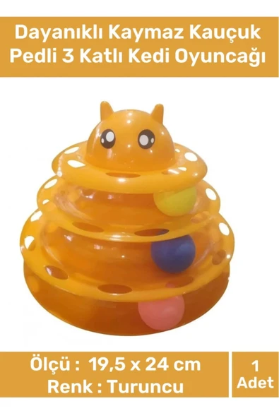 Premium Ürün 3 Toplu Eğlenceli Dayanıklı Kaymaz Kauçuk Pedli 3 Katlı Kedi Oyuncağı 19,5 cm x 24cm