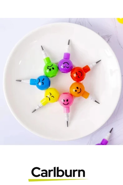 Özel Tasarım İlkokul Okul Öğrenci Eğlenceli Renkli Hafif Emojili Yumurtlayan Mini Kalem Seti 4'lü - 4