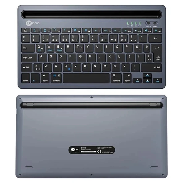 Lenovo Lecoo BK100 Bluetooth V3.0 Çoklu Cihaz Uyumlu Şarj Edilebilir Kablosuz Gri Türkçe Q Klavye - 4