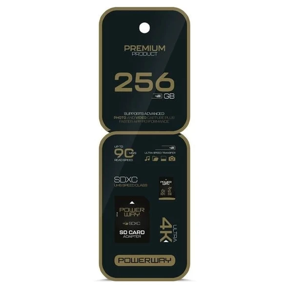 Powerway Premium 256 GB 90MB/S Ultra Hızlı 4K Destekli SDXC Hafıza Kartı