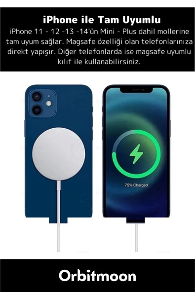 iPhone 11 12 13 14 15 16 Uyumlu Tam Uyumlu Magsafe KablosuzHızlı ŞarjAleti Wireless ChargerAdaptörü