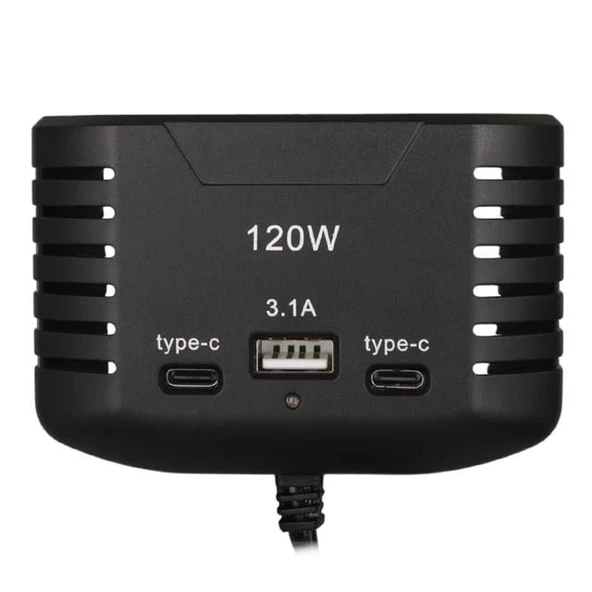 Olesson 2012 12-24V Çift TYPE-C - Tek USB Girişli 120W 80cm Kablolu 3'LÜ Araç Çakmak Çoklayıcı - 3