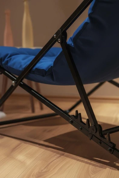 Napper Katlanabilir Mavi Şezlong - Su Geçirmez Kumaş, Metal İskelet, Balkon ve Bahçe Sandalyesi - 6