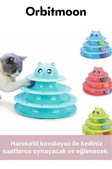 Premium Ürün 3 Toplu Eğlenceli Dayanıklı Kaymaz Kauçuk Pedli 3 Katlı Kedi Oyuncağı 19,5 cm x 24cm - 2