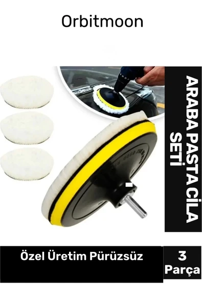 Premium Pürüzsüz Parlatıcı Etkili Yüzey Sağlayan 3 Yün Keçeli Pasta Cila Başlıklı Araba Seti