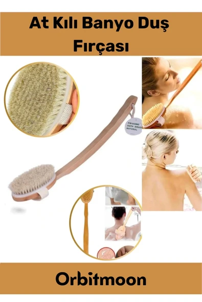 Premium %100 Doğal Yumuşak Vücut Masajı Selülit Önleyici Saplı At Kılı Uzun Banyo Duş Fırçası