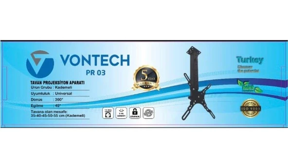 Vontech Projeksiyon Hareketli Tavan Asma Askı Aparatı - 55cm Kol Uzunluğu - Resim 3