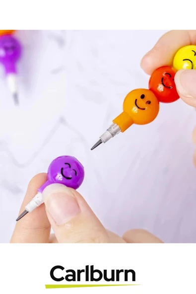 Özel Tasarım İlkokul Okul Öğrenci Eğlenceli Renkli Hafif Emojili Yumurtlayan Mini Kalem Seti 4'lü - 3