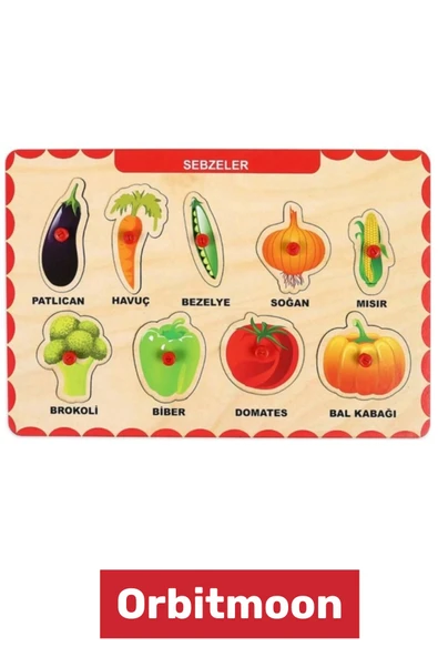 Premium Üretim Zeka Geliştirici Eğitici Öğretici Ebeveyn Çocuk Sebzeler Ahşap Tutmalı Puzzle - 2