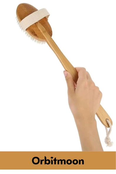 Premium %100 Doğal Yumuşak Vücut Masajı Selülit Önleyici Saplı At Kılı Uzun Banyo Duş Fırçası - 2