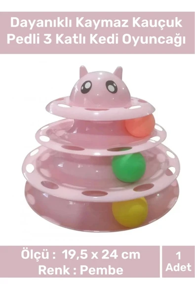 Premium Ürün 3 Toplu Eğlenceli Dayanıklı Kaymaz Kauçuk Pedli 3 Katlı Kedi Oyuncağı 19,5 cm x 24cm