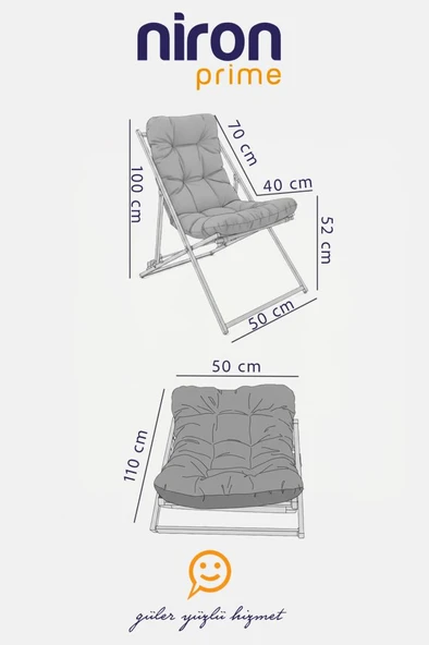 Napper Katlanabilir Mavi Şezlong - Su Geçirmez Kumaş, Metal İskelet, Balkon ve Bahçe Sandalyesi - 7
