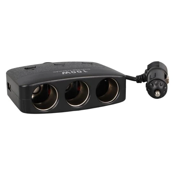 Olesson 1636 12-24V Çift USB Girişli 100W 70 CM Kablolu 3'LÜ Araç Çakmak Çoklayıcı - 2