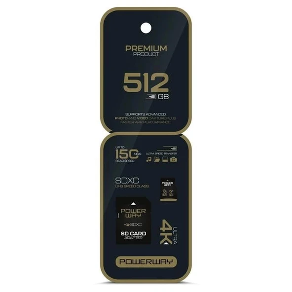 Powerway Premium 512 GB 150MB/S Ultra Hızlı 4K Destekli SDXC Hafıza Kartı