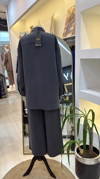 Nuss 1021 Kendinden Çizgili Pantolonlu Takım - Antrasit - Resim 3