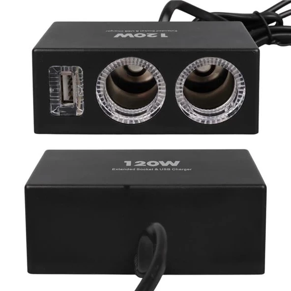 Olesson 1522 12-24V Tek USB Girişli 120W 80cm Kablolu 2'li Araç Çakmak Çoklayıcı - 4