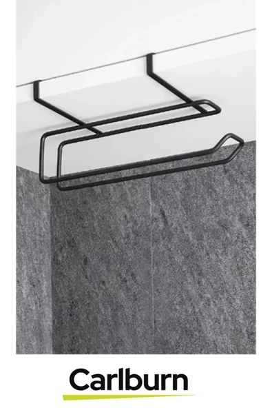 Özel Üretim 28x13 cm Metal İz Bırakmayan Kolay Montaj Dayanıklı Siyah Dolap İçi Kağıt Havluluk Askı - 2