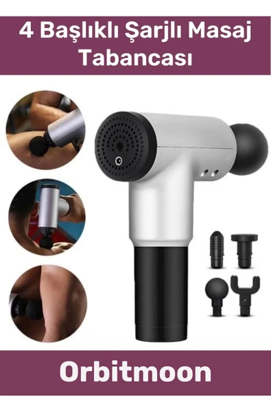 Premium 4 Başlıklı Boyun Bel Sırt Bacak Fısıltı Sesli Hafif Kas Rahatlatıcı Şarjlı Masaj Tabancası