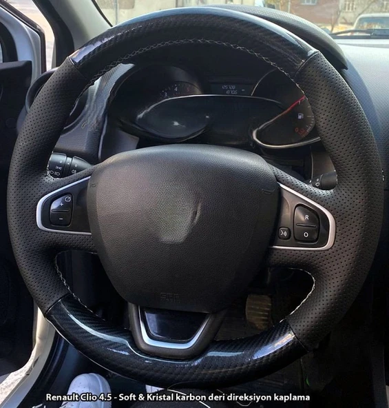 Clio 4 Faz 2 Araca Özel Direksiyon Kılıfı 5D KRİSTAL KARBOB NOKTA GRİ İPLİ ürün görseli