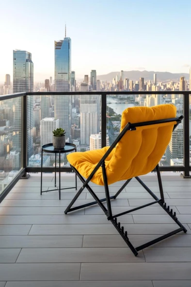 Napper Katlanabilir Sarı Şezlong - Su Geçirmez Kumaş, Metal İskelet, Balkon ve Bahçe Sandalyesi - Resim 2