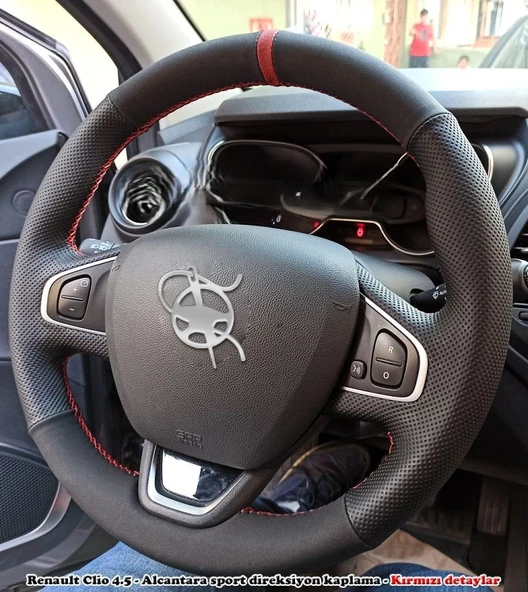 Clio 4 Faz 2 Araca Özel Direksiyon Kılıfı NUBUK NOKTA KIRMIZI YÜZÜKLÜ ürün görseli