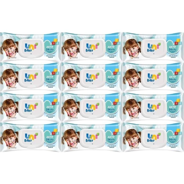 Uni Baby Islak Havlu Mendil 72 Yaprak Aktif (12 Li Set) 864 Yaprak Plastik Kapaklı - 1