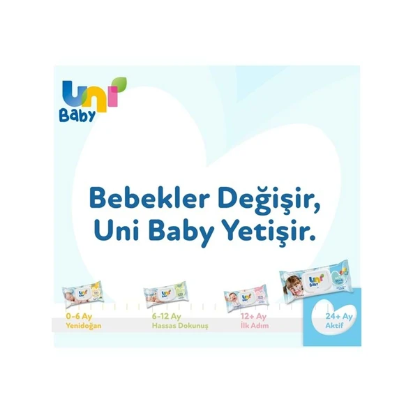 Uni Baby Islak Havlu Mendil 72 Yaprak Aktif (24 Lü Set) 1728 Yaprak Plastik Kapaklı - 6