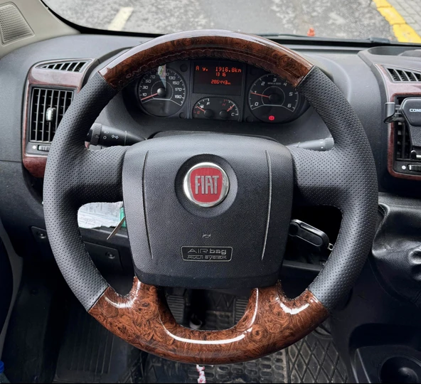 Fiat Ducota Araca Özgü Dikmeli Direksiyon Kılıfı Nokta Ahşap Siyah İpli - Resim 5