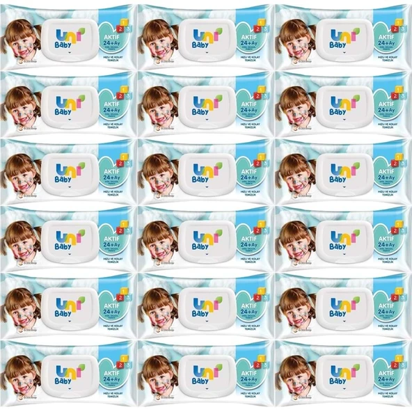 Uni Baby Islak Havlu Mendil 72 Yaprak Aktif (18 Li Set) 1296 Yaprak Plastik Kapaklı - 1