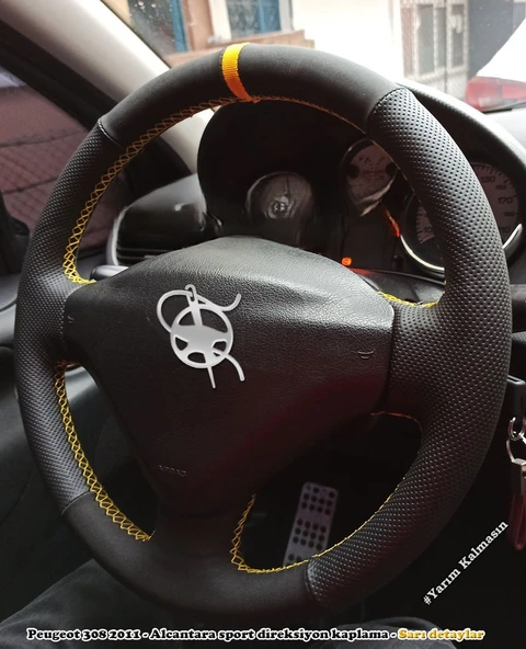 Peugeot 308 2011 Araca Özel Direksiyon Kılıfı NOKTA NUBUK SARI YÜZÜK ürün görseli
