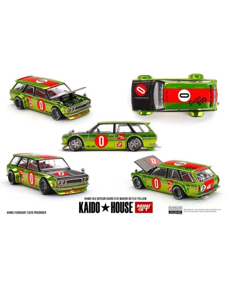 Mini GT 164 KaidoHouse Datsun KAIDO 510 Wagon OG Flo Yellow KHMG164 1/64 Model Araba ürün görseli 1