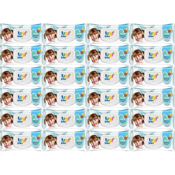 Uni Baby Islak Havlu Mendil 72 Yaprak Aktif (24 Lü Set) 1728 Yaprak Plastik Kapaklı - 1