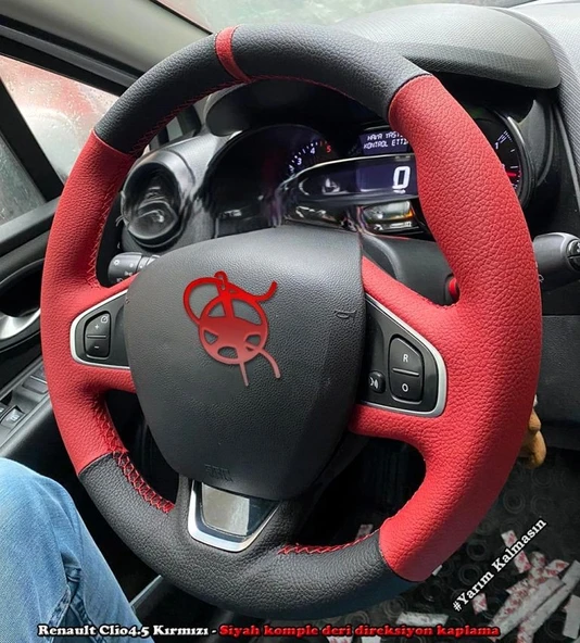 Clio 4 Faz 2 Araca Özel Direksiyon Kılıfı KIRMIZI DERİ DÜZ KIRMIZI YÜZÜKLÜ ürün görseli