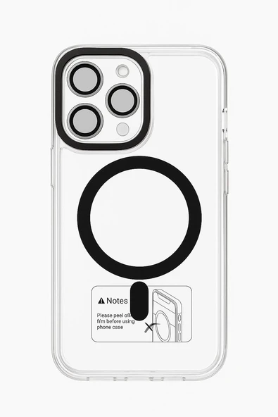 İphone 15 Pro Max Kılıf Kamera Korumalı Magsafe Şeffaf Siyah ürün görseli
