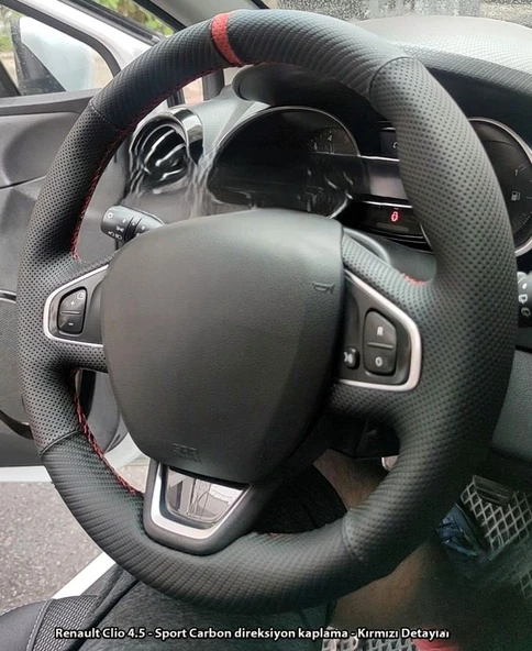 Clio 4 Faz 2 Araca Özel Direksiyon Kılıfı NOKTA KARBON KIRMIZI YÜZÜKLÜ ürün görseli