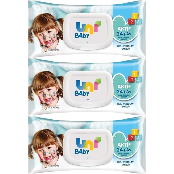 Uni Baby Islak Havlu Mendil 72 Yaprak Aktif (3 Lü Set) 216 Yaprak Plastik Kapaklı - 1