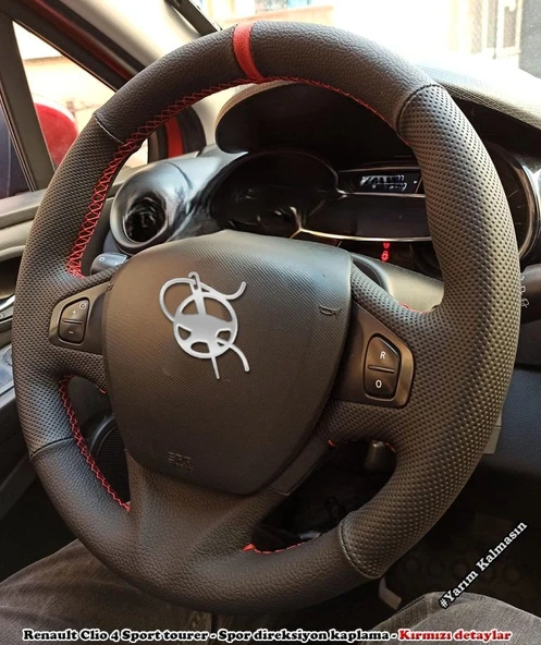 Clio 4 Faz 2 Araca Özel Direksiyon Kılıfı BOŞ DİREKSİYON NOKTA DÜZ KIRMIZI YÜZÜKLÜ ürün görseli