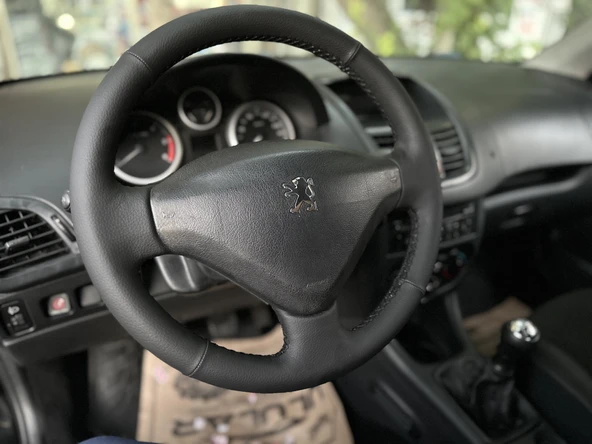 Peugeot berlingo Araca Özgü Dikmeli Direksiyon Kılıfı Düz Siyah İp - Resim 3