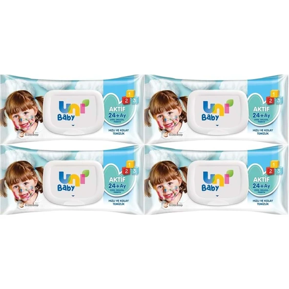 Uni Baby Islak Havlu Mendil 72 Yaprak Aktif (4 Lü Set) 288 Yaprak Plastik Kapaklı - 1