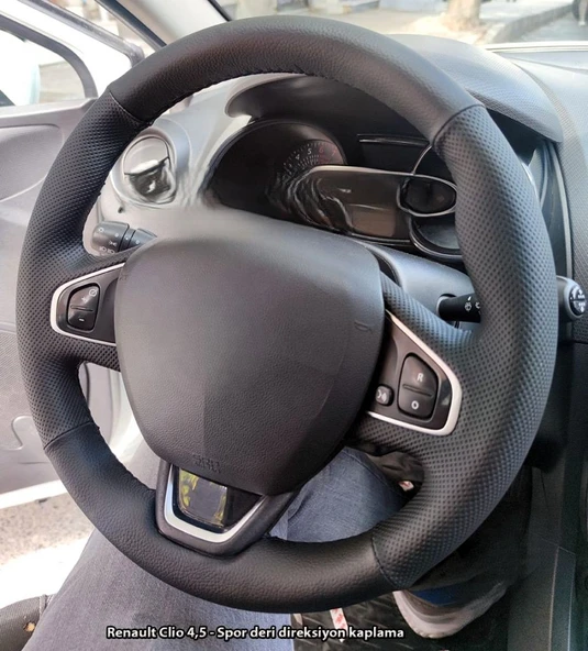 Clio 4 Faz 2 Araca Özel Direksiyon Kılıfı NOKTA DÜZ SİYAH İPLİ ürün görseli