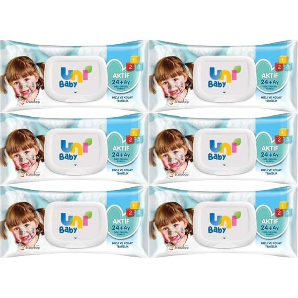 Uni Baby Islak Havlu Mendil 72 Yaprak Aktif (6 Lı Set) 432 Yaprak Plastik Kapaklı - 1