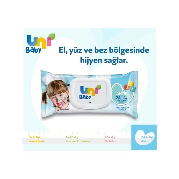 Uni Baby Islak Havlu Mendil 72 Yaprak Aktif (24 Lü Set) 1728 Yaprak Plastik Kapaklı - 4