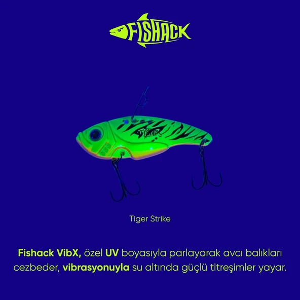 Vibrasyon Yem - LRF/Spin Jig - Fishack VibraX - 15g 55mm - Tiger Strike - UV Boyalı - 4
