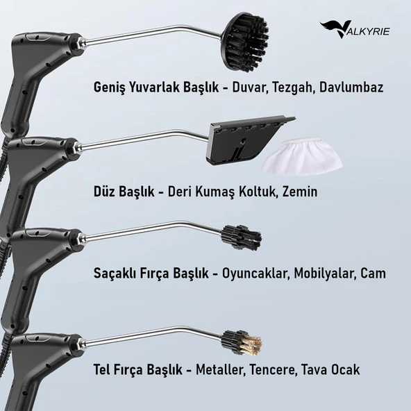 Valkyrie El Tipi Buharlı Temizleyici 2500W Basınçlı Yüksek Isı, Çoklu Başlık Aparatlı Derinlemesine Hijyenik Temizlik - Resim 2