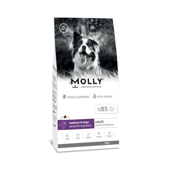 Molly Düşük Tahıllı Hypoallergenic Kuzulu ve Yaban Mersinli Orta ve Büyük Irk Yetişkin Köpek Maması 2 Kg ürün görseli 1