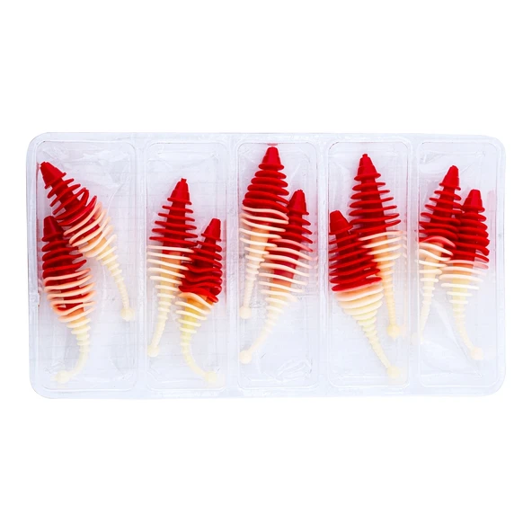 Silikon Kurt Yem - 3g 65mm - Fishack Wormix - 1 Adet - Kırmızı/Beyaz - Karides Kokulu - 4