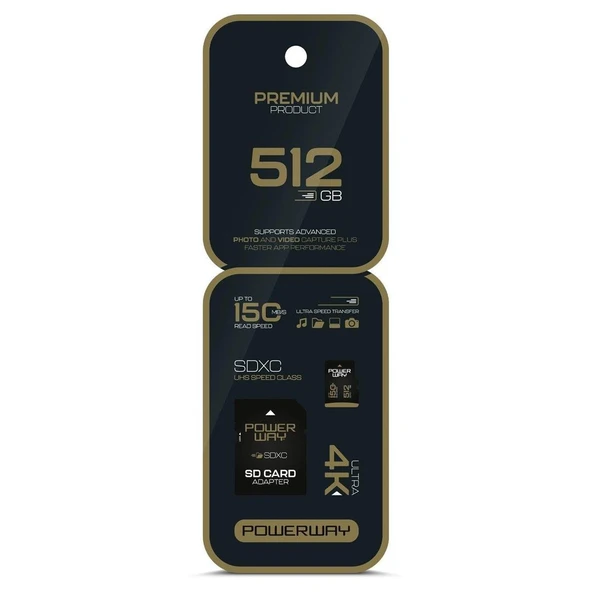 Powerway Premium 512 GB 150MB/S Ultra Hızlı 4K Destekli SDXC Hafıza Kartı