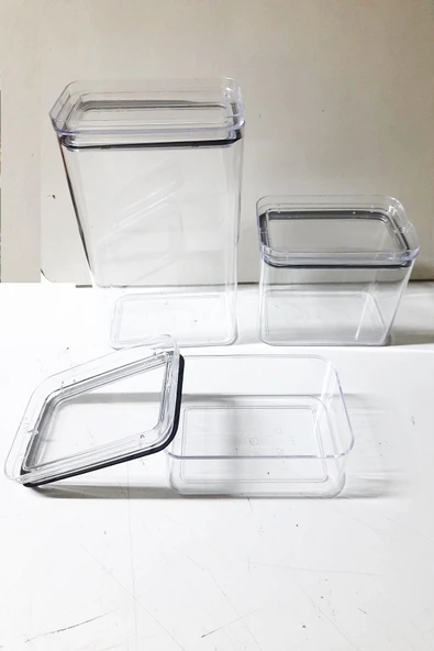 3 Adet 3 Boy Akrilik Kavanoz Saklama Kabı Vakumlu Dikdörtgen Erzak Bakliyat Kabı (800-1700-3500 ml) - Resim 4